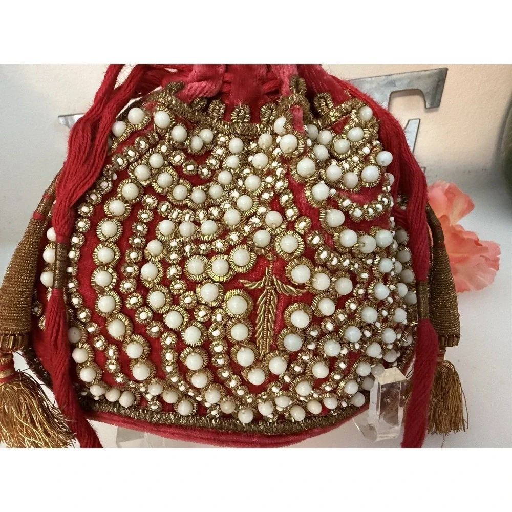 Beaded Vintage Reticule Bag‎ Clutch Pouch Potli Bag Bridal Embroidered Purse 6X5